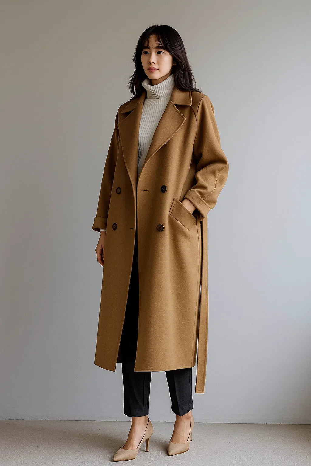 Cappotto Lungo in Misto Lana | Taglio Oversized | Design Invernale con Cintura