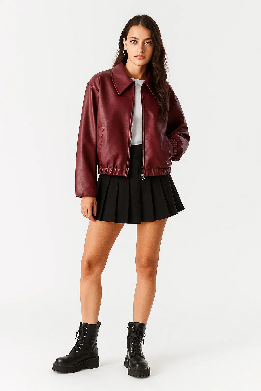 Giacca in finta pelle corta con zip frontale