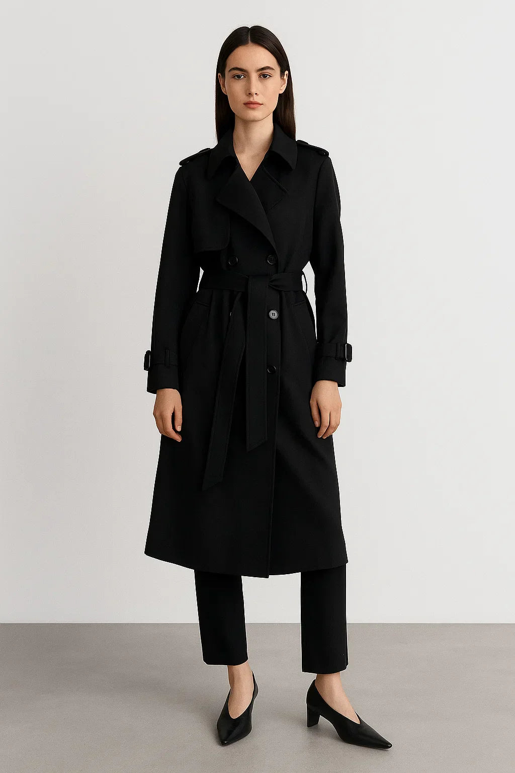Trench Coat Lungo Essenza | Silhouette A-Line con Cintura | Design Classico Mezza Stagione
