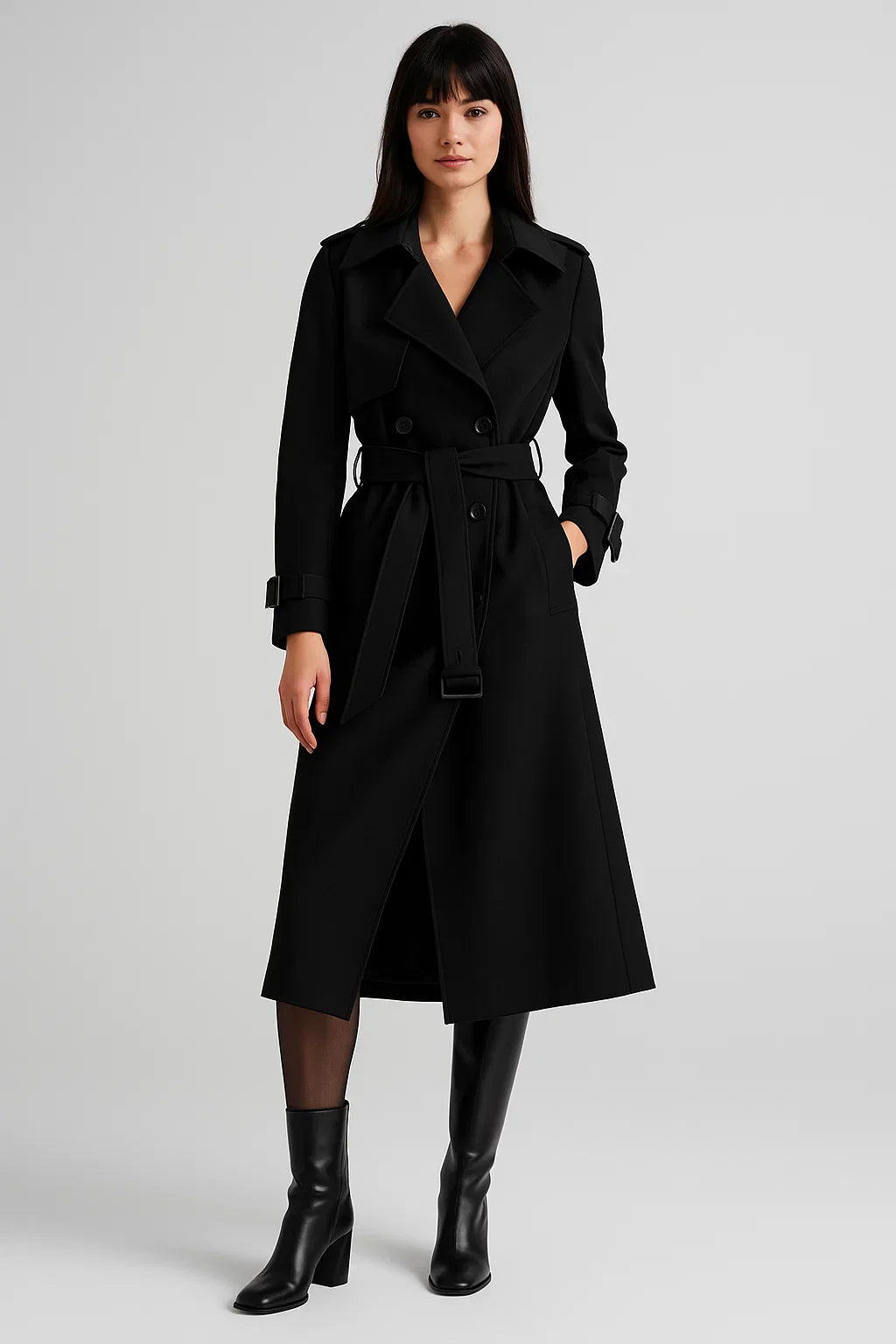 Trench Coat Lungo Essenza | Silhouette A-Line con Cintura | Design Classico Mezza Stagione