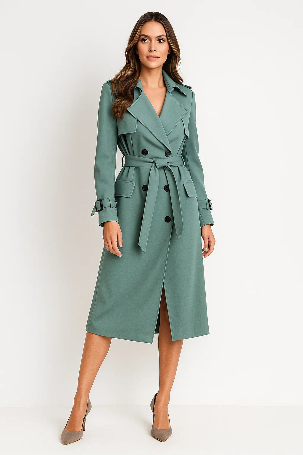 Trench Coat Lungo Essenza | Silhouette A-Line con Cintura | Design Classico Mezza Stagione