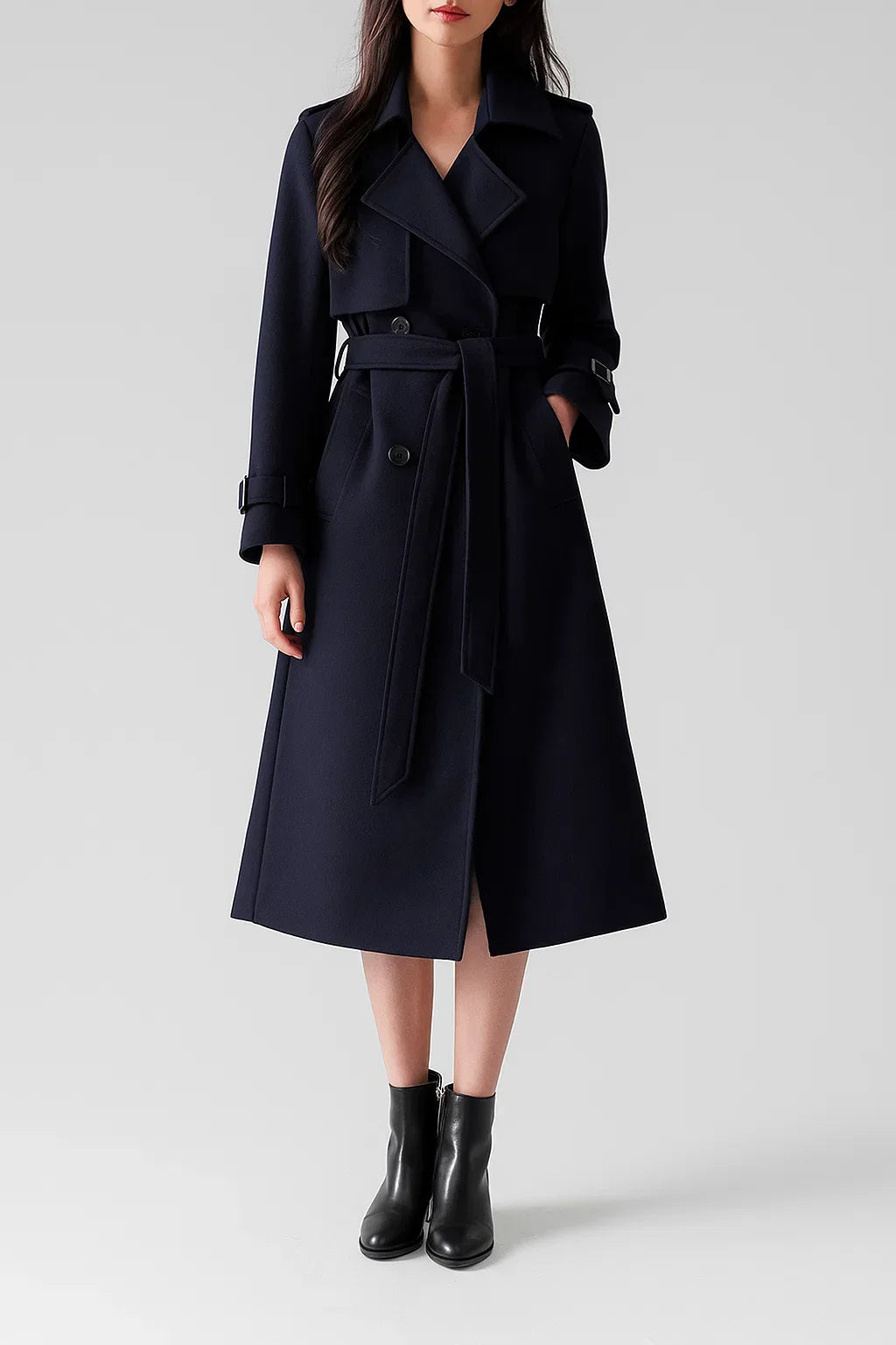 Trench Coat Lungo Essenza | Silhouette A-Line con Cintura | Design Classico Mezza Stagione