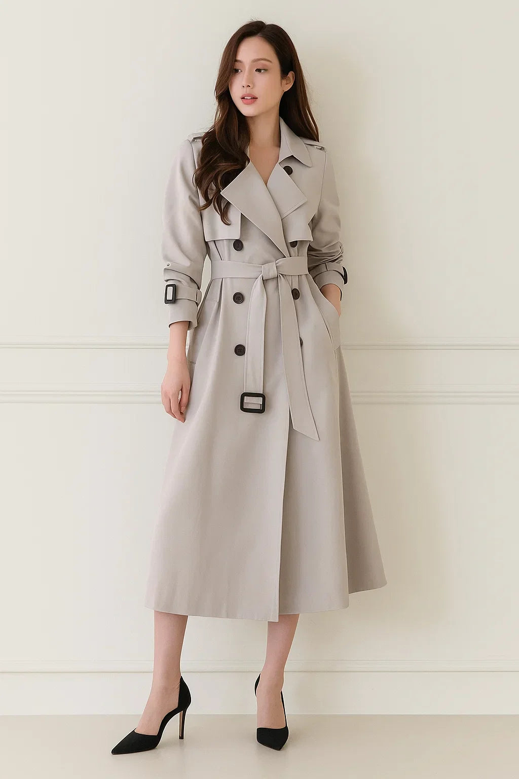 Trench Coat Lungo Essenza | Silhouette A-Line con Cintura | Design Classico Mezza Stagione