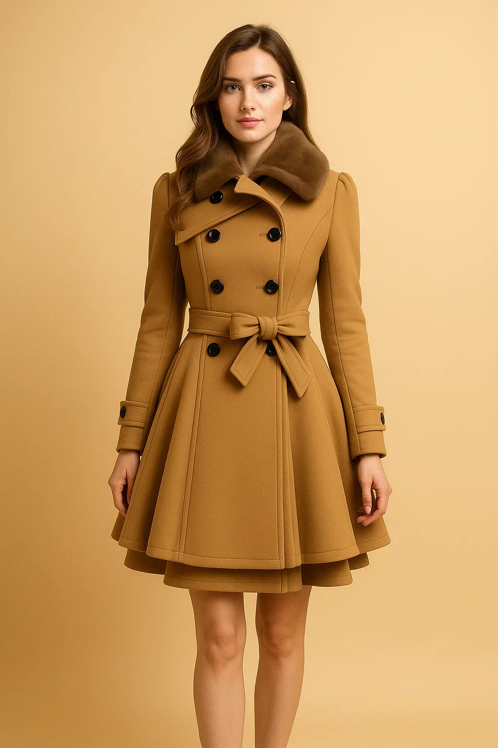 Cappotto A-Linea Beltato Ombra | Collo in Pelliccia Sintetica