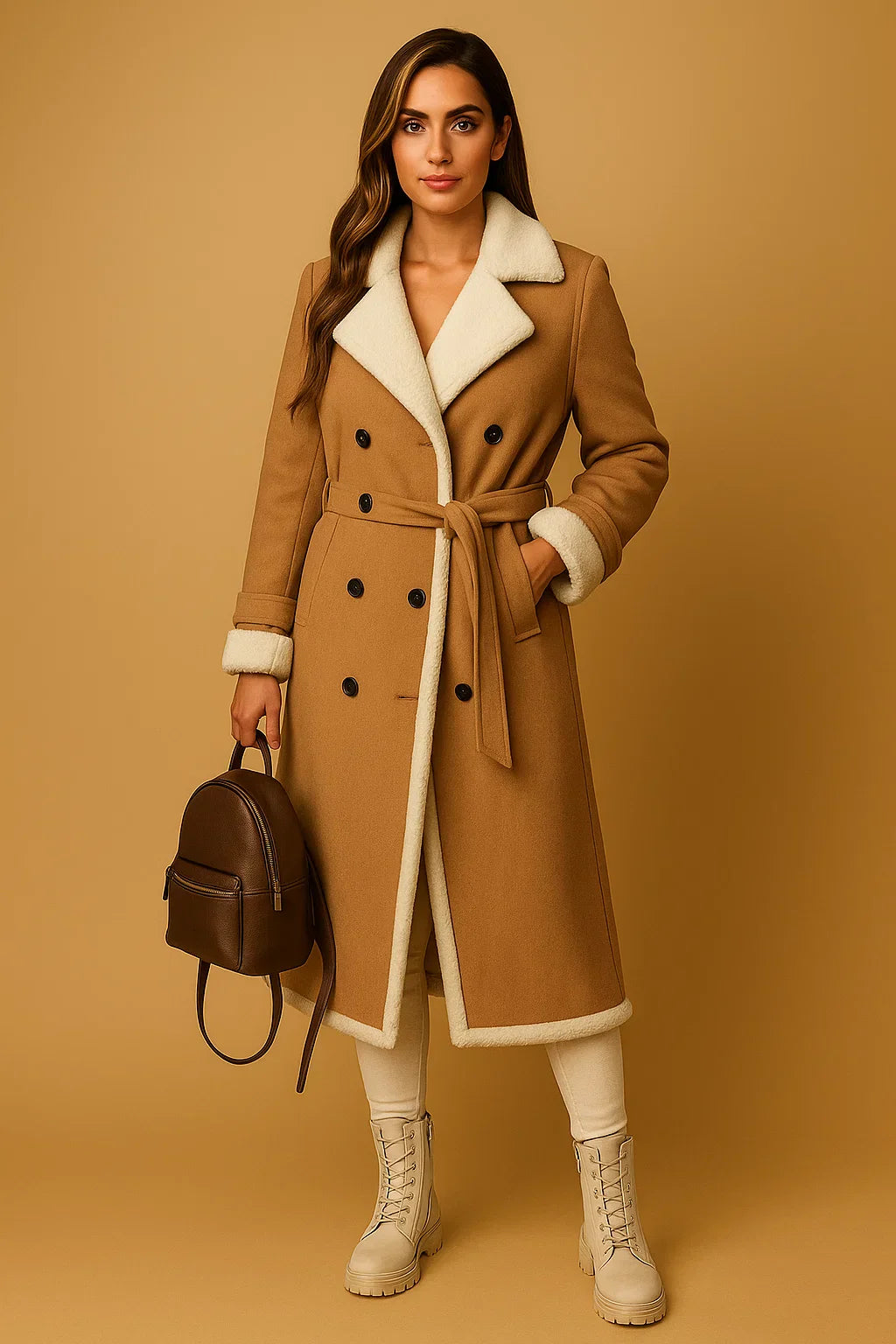Cappotto Doppio Petto in Misto Lana | Collo Shearling | Outerwear Invernale