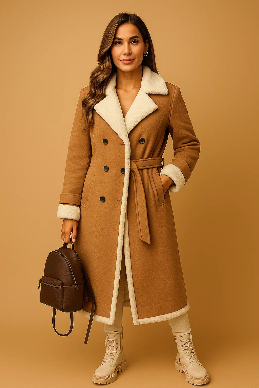 Cappotto Doppio Petto in Misto Lana | Collo Shearling | Outerwear Invernale