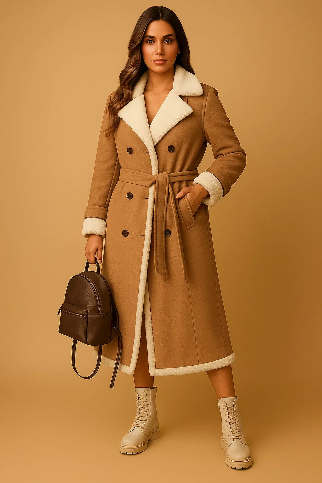 Cappotto Doppio Petto in Misto Lana | Collo Shearling | Outerwear Invernale