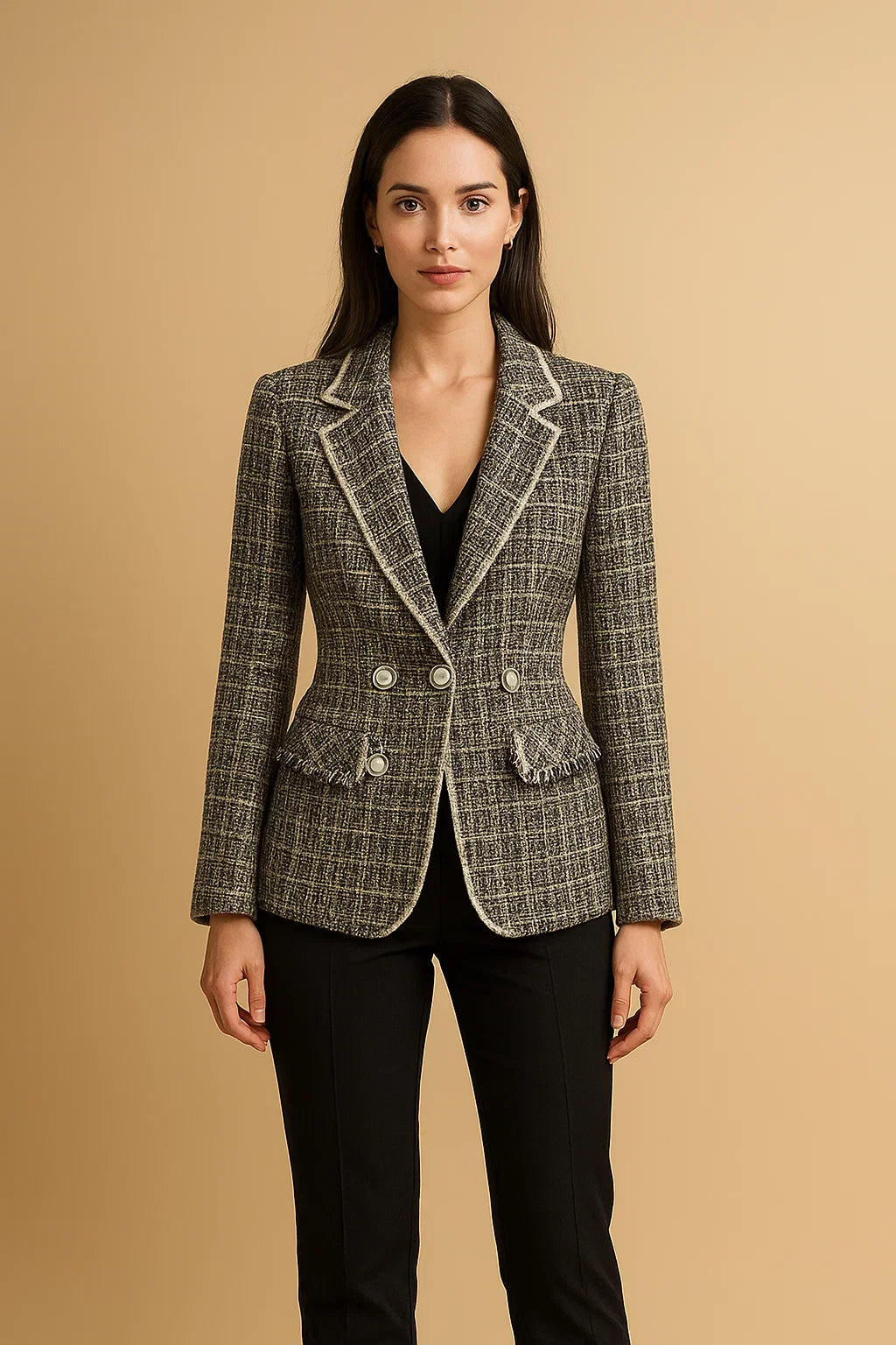 Blazer Doppio Petto in Tweed | Bottoni Perla | Fit Strutturato