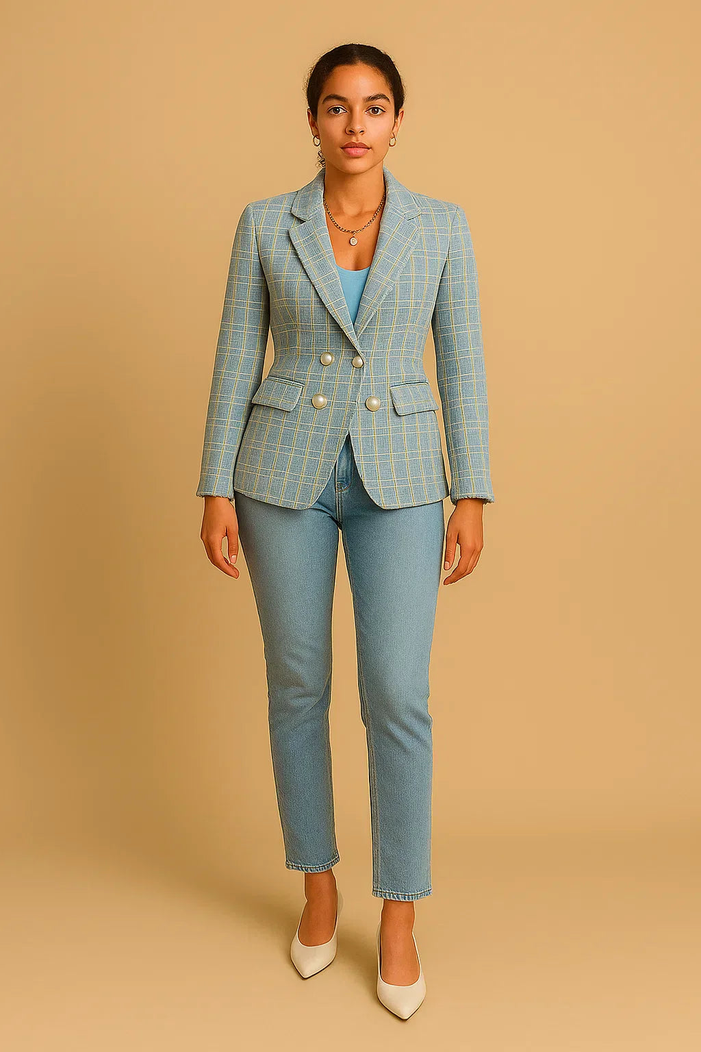 Blazer Doppio Petto in Tweed | Bottoni Perla | Fit Strutturato