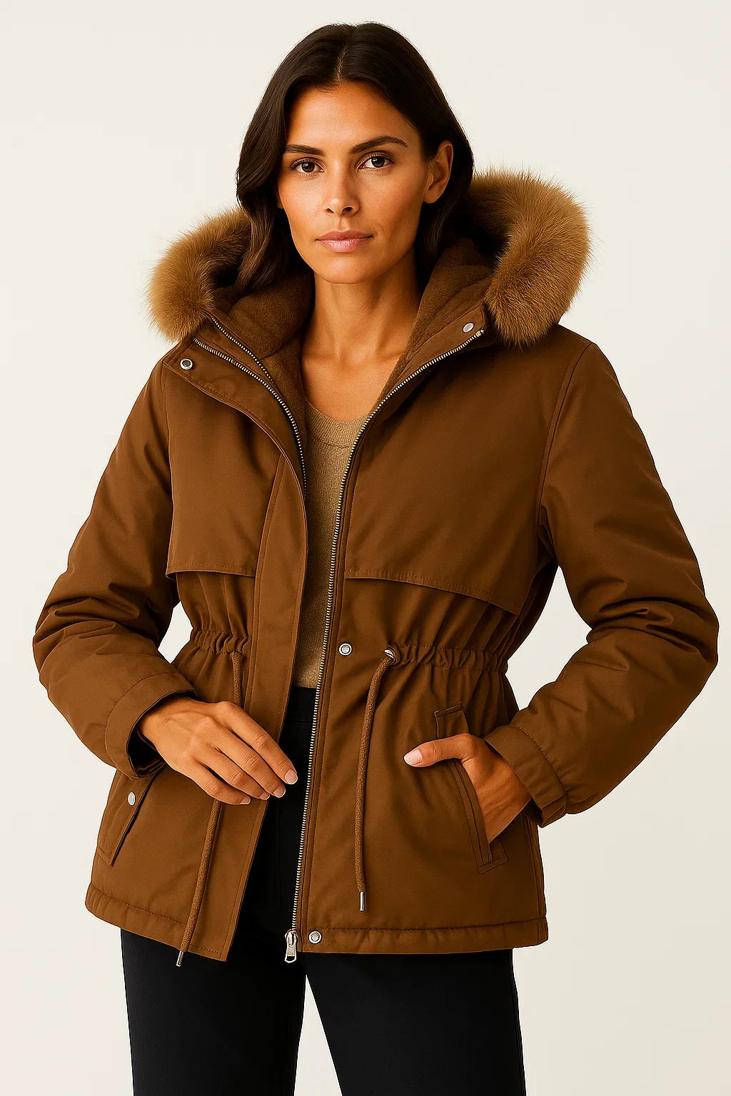 Parka Donna con Cappuccio | Foderato in Pelliccia Finta | Resistente all'Acqua Fit Regolabile