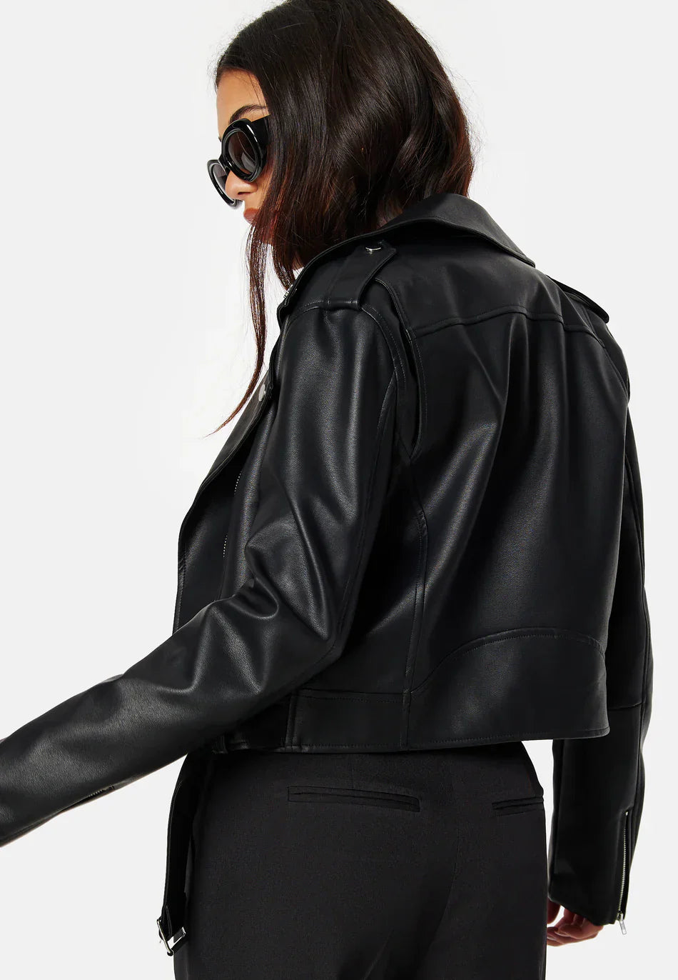 Giacca Biker Cropped in Pelle Ecologica | Design con Cintura