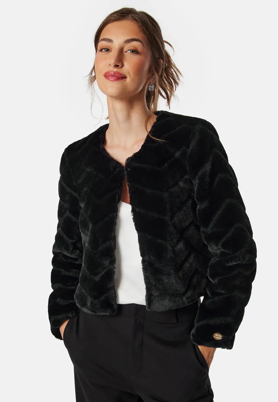 Giacca Cropped in Pelliccia Finta | Tessuto Morbido | Abbigliamento Sera Elegante