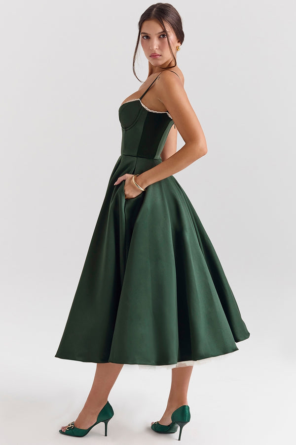Abito Midi Sweetheart | Silhouette A-Line | Spaghetti Straps