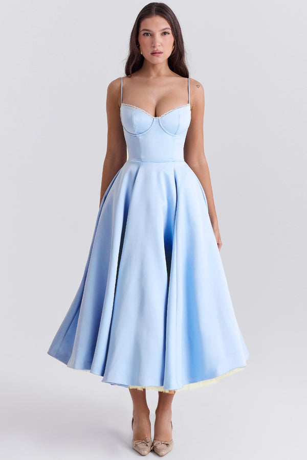 Abito Midi Sweetheart | Silhouette A-Line | Spaghetti Straps