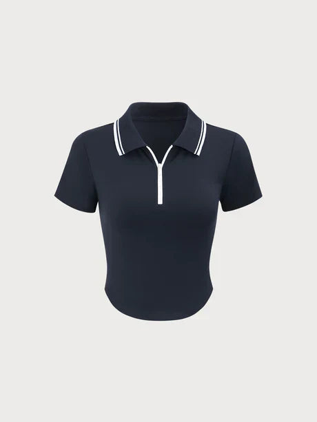 Polo Top | Collo Contrasto, Maniche Corte, Zip Front
