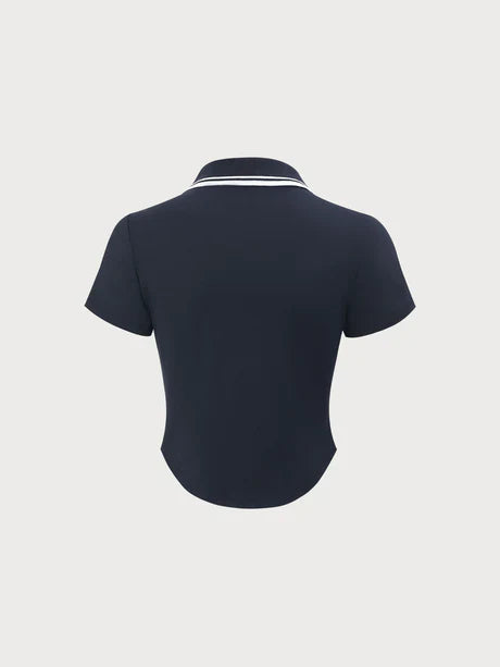 Polo Top | Collo Contrasto, Maniche Corte, Zip Front