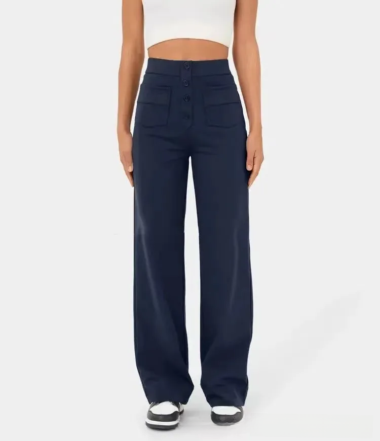 Pantaloni Alta Vita Largo con Dettaglio Tasche