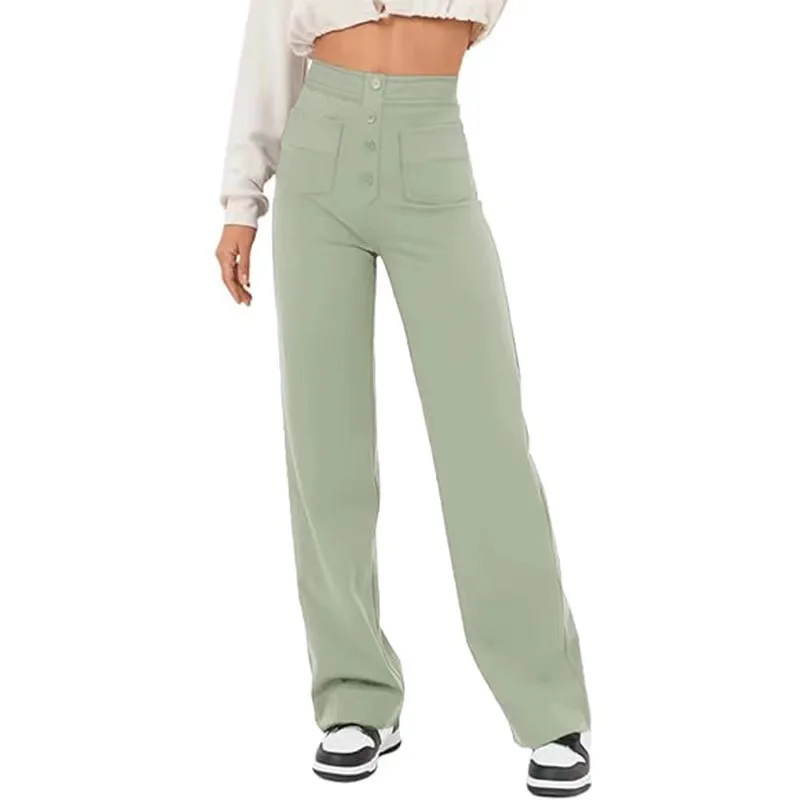 Pantaloni Alta Vita Largo con Dettaglio Tasche