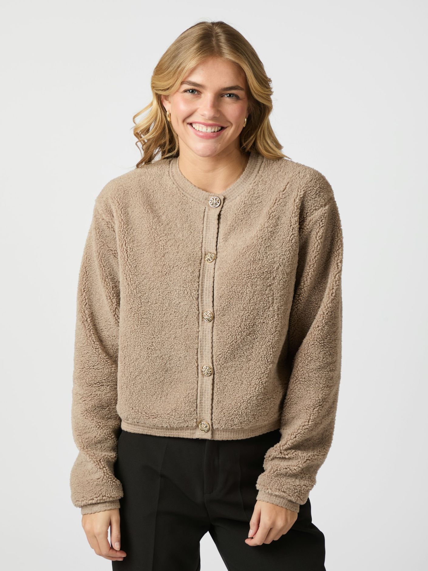 Cardigan Teddy Essenza | Texture Faux Shearling | Bottoni Frontali