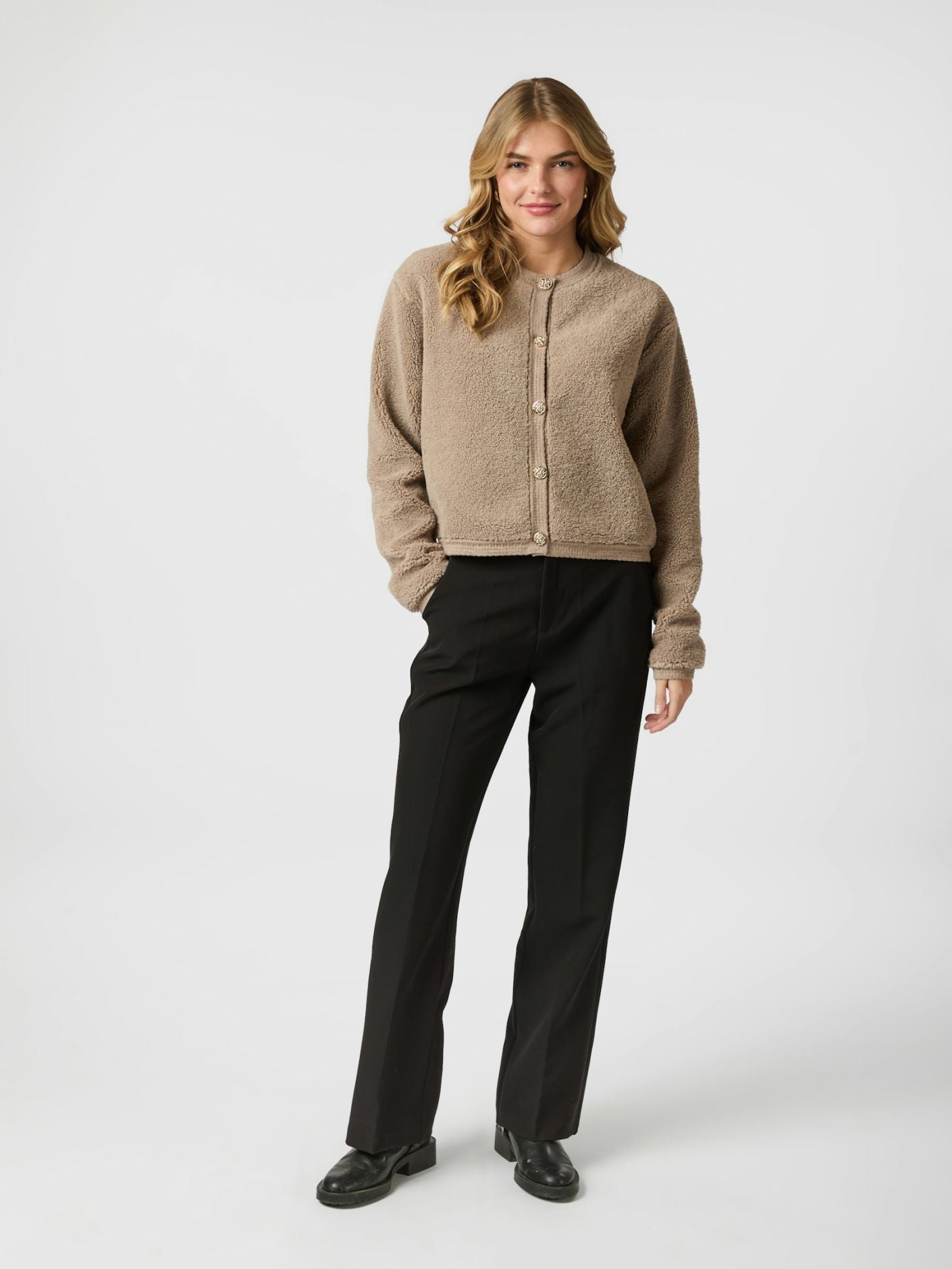 Cardigan Teddy Essenza | Texture Faux Shearling | Bottoni Frontali