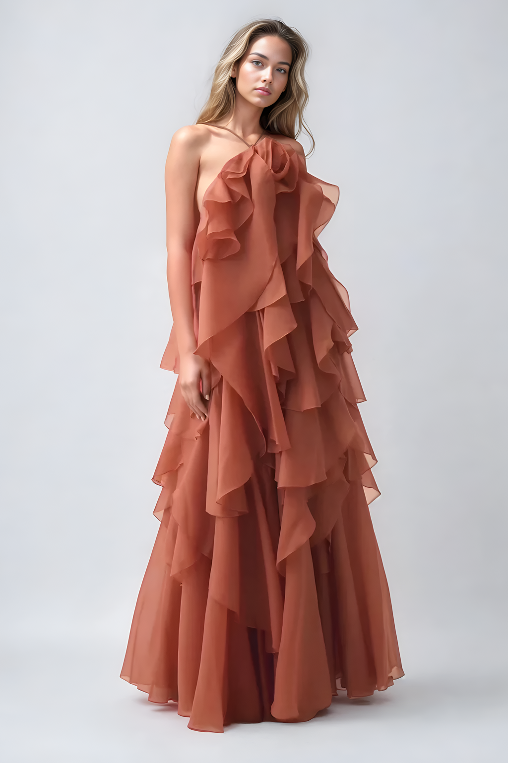 Abito Livora Maxi Ruffled | Halterneck | Chiffon Strato