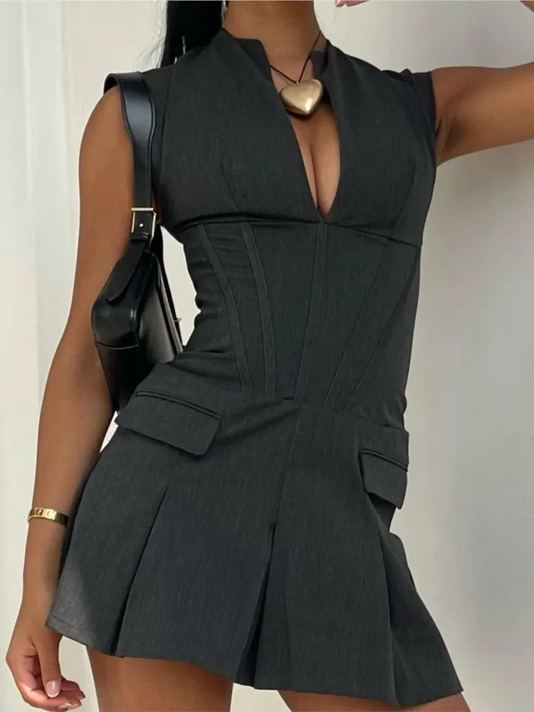 Abito Mini Ombra | Corsetto | Gonna Plissettata | Scollo a V