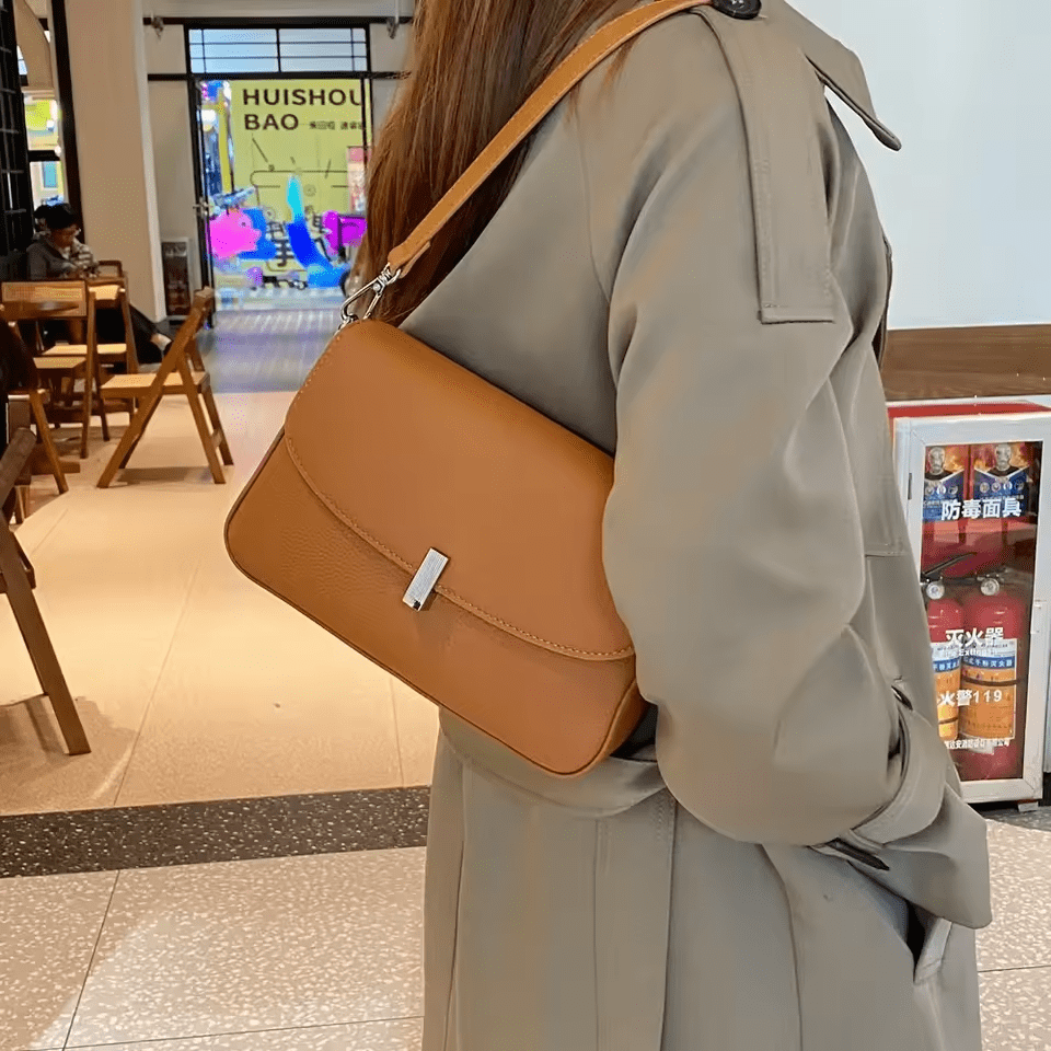 Borsa Maestria in Pelle | Borsa Sottobraccio Quadrata Piccola, Cuoio, Chiusura Zip