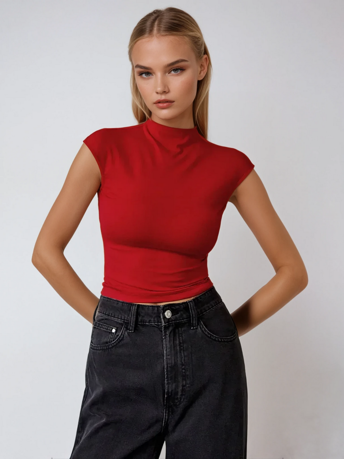 Top Senza Maniche | Collo Alto Slim Fit Cropped