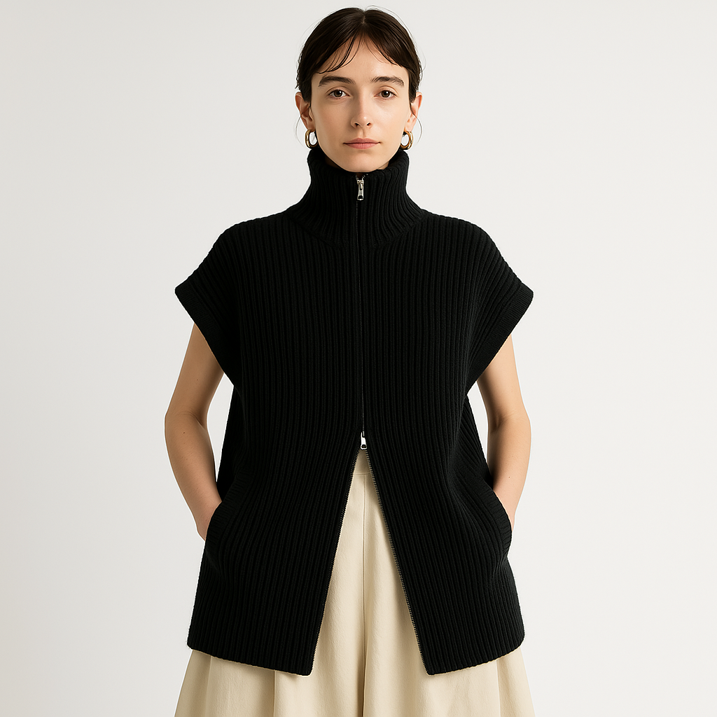 Gilet in Maglia Ribattuta | Collo Alto | Fit Oversized