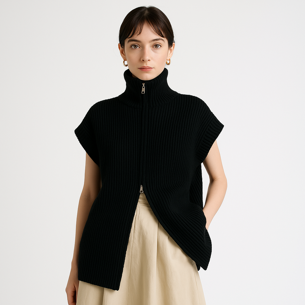 Gilet in Maglia Ribattuta | Collo Alto | Fit Oversized