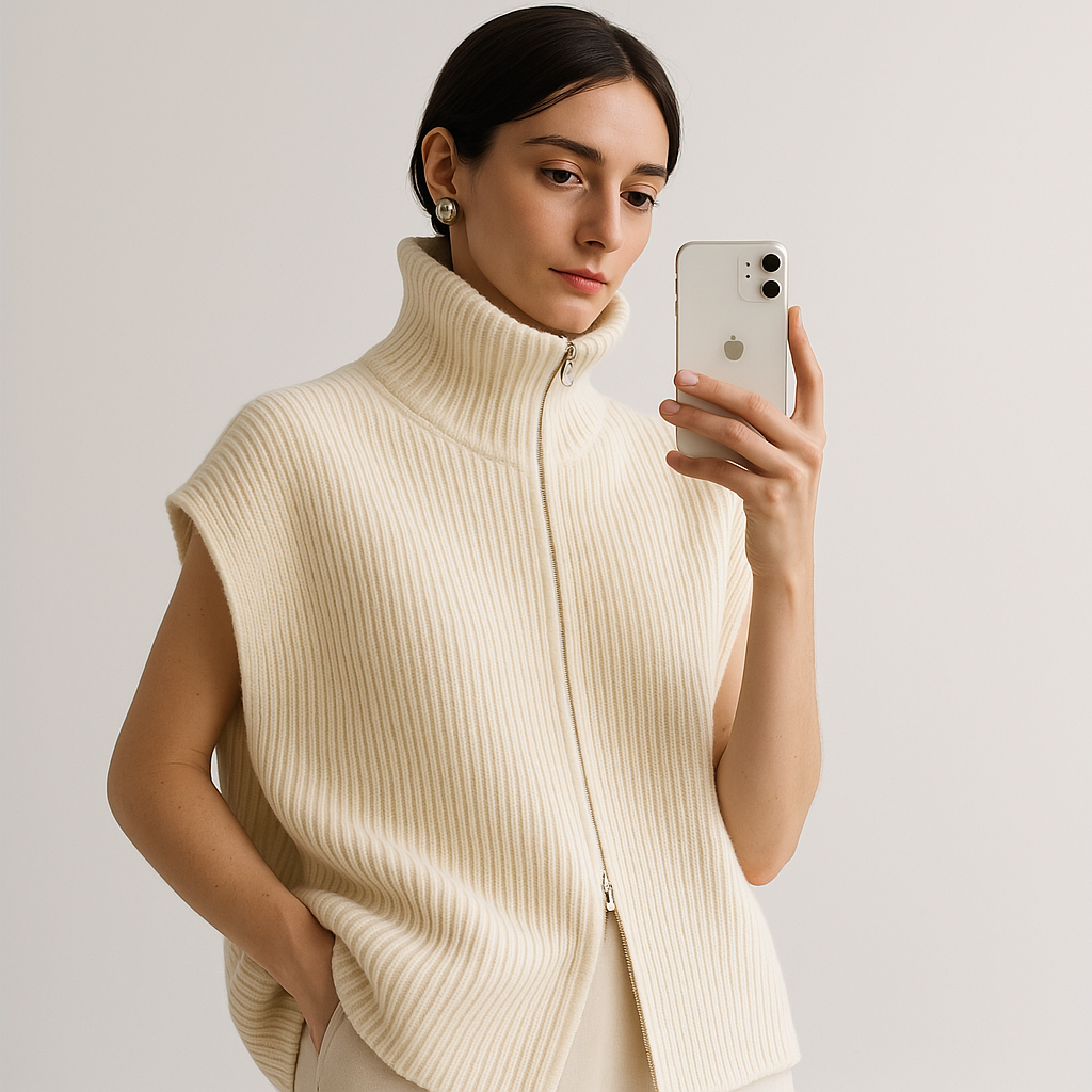 Gilet in Maglia Ribattuta | Collo Alto | Fit Oversized