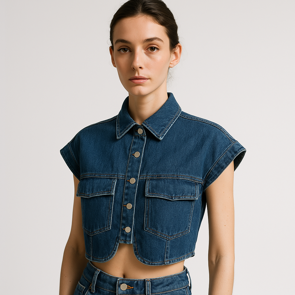 Camicia Denim Cropped | Senza Maniche | Fit Boxy