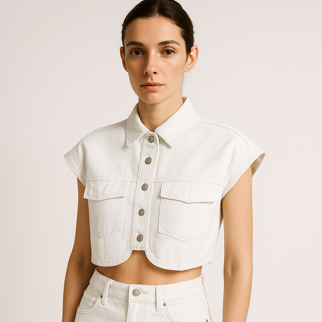 Camicia Denim Cropped | Senza Maniche | Fit Boxy