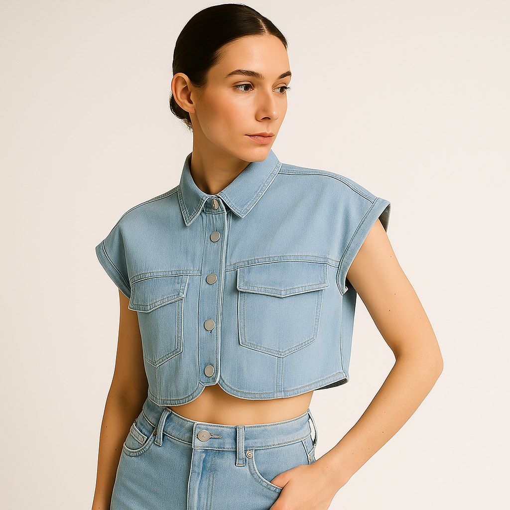 Camicia Denim Cropped | Senza Maniche | Fit Boxy