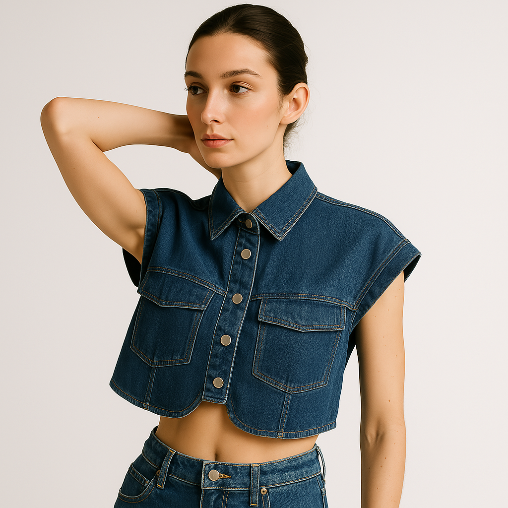 Camicia Denim Cropped | Senza Maniche | Fit Boxy