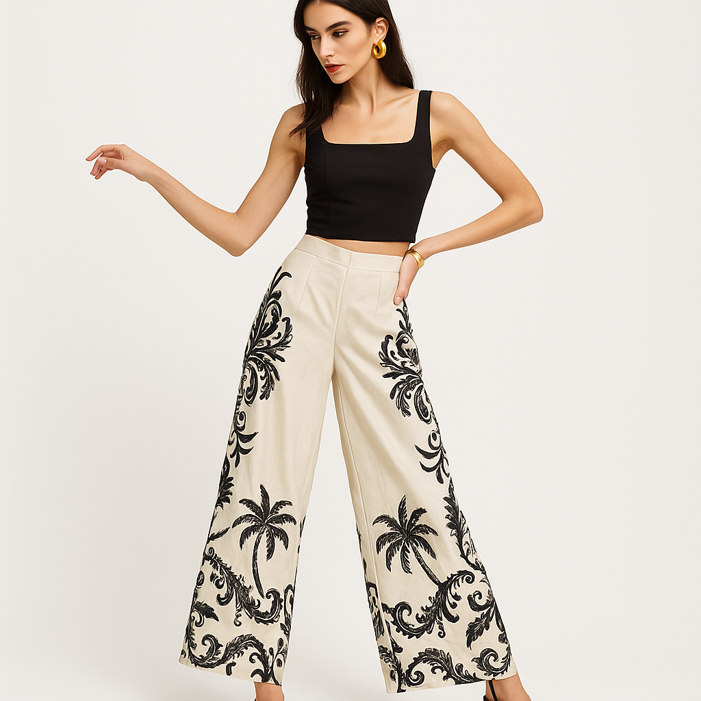 Pantaloni Largo Tropicali | Alta Vita | Leggeri Estivi