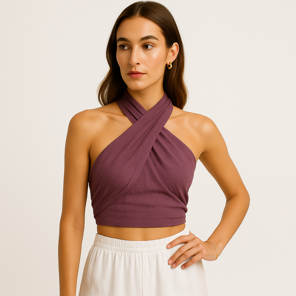 Top Cropped in Lino Incrociato | Fronte Drappeggiato | Vestibilità Cropped