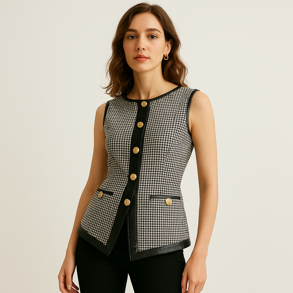 Gilet Senza Maniche Strutturato | Motivo Check | Trim Contrasto