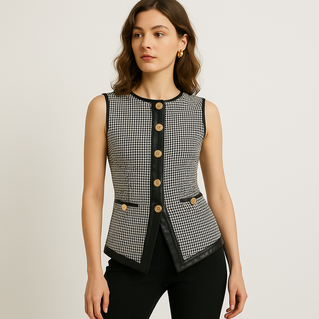 Gilet Senza Maniche Strutturato | Motivo Check | Trim Contrasto