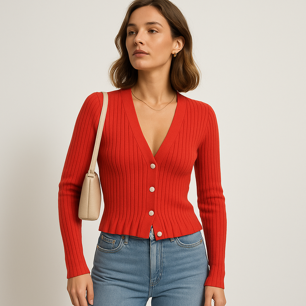 Cardigan Ribbed | Scollo a V | Slim Fit