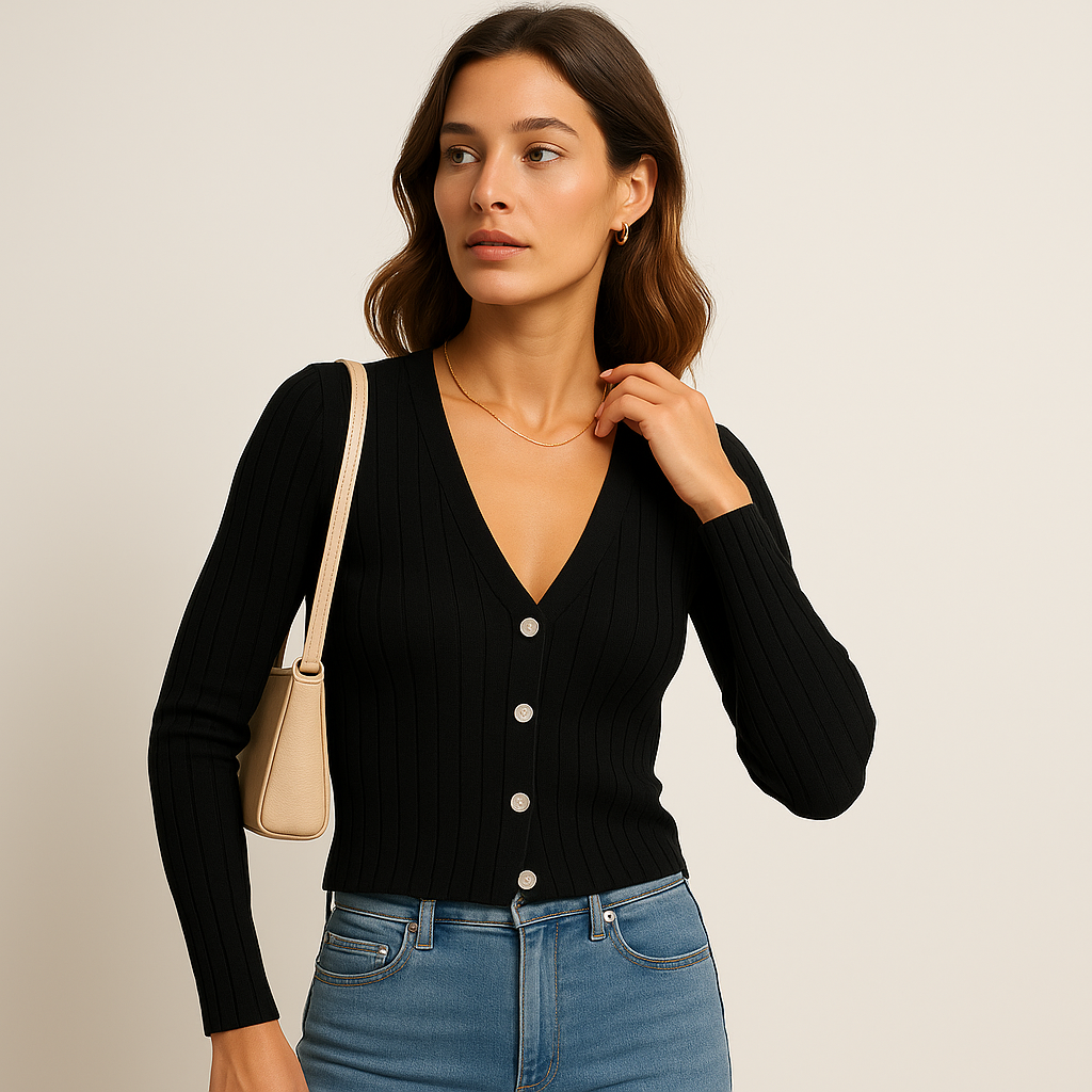 Cardigan Ribbed | Scollo a V | Slim Fit