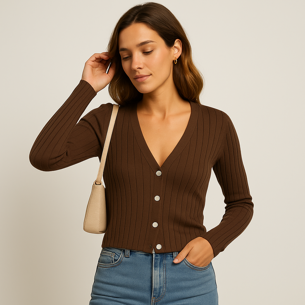 Cardigan Ribbed | Scollo a V | Slim Fit