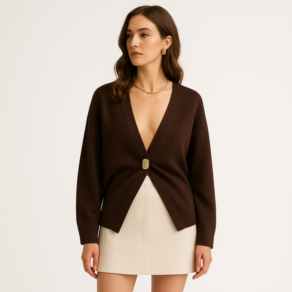 Cardigan gold bottone minimalista con scollo a V profondo