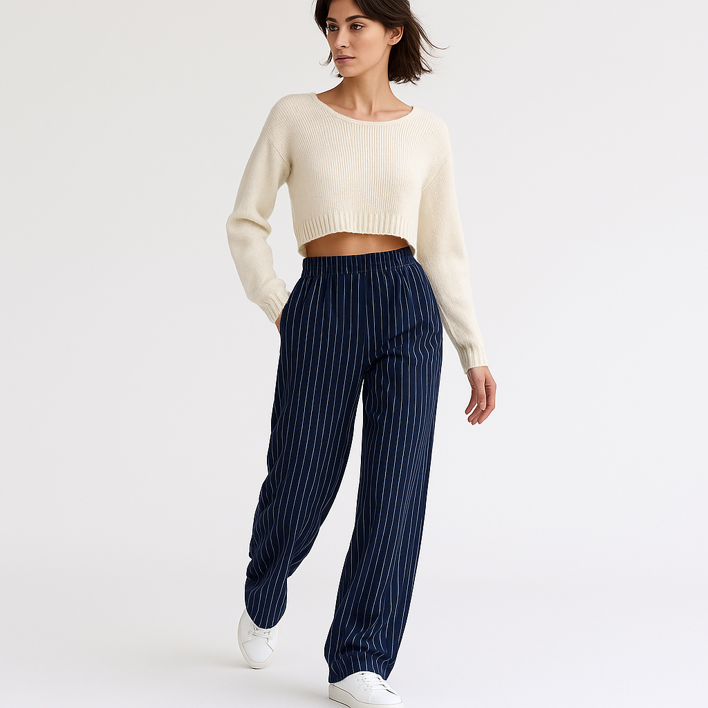 Pantaloni Relaxati a Righe | Vita Elastica | Tailoring Moderno