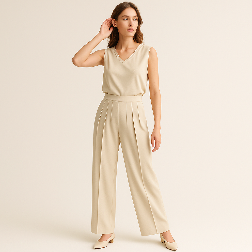 Pantaloni Pleat Alta Vita | Leggero Gamba Larga | Minimalismo Contemporaneo