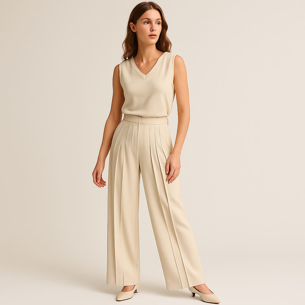 Pantaloni Pleat Alta Vita | Leggero Gamba Larga | Minimalismo Contemporaneo