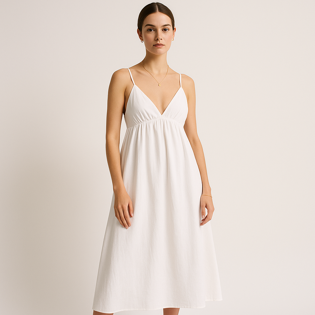 Abito Midi in Cotone | Scollo a V | Spalline Regolabili