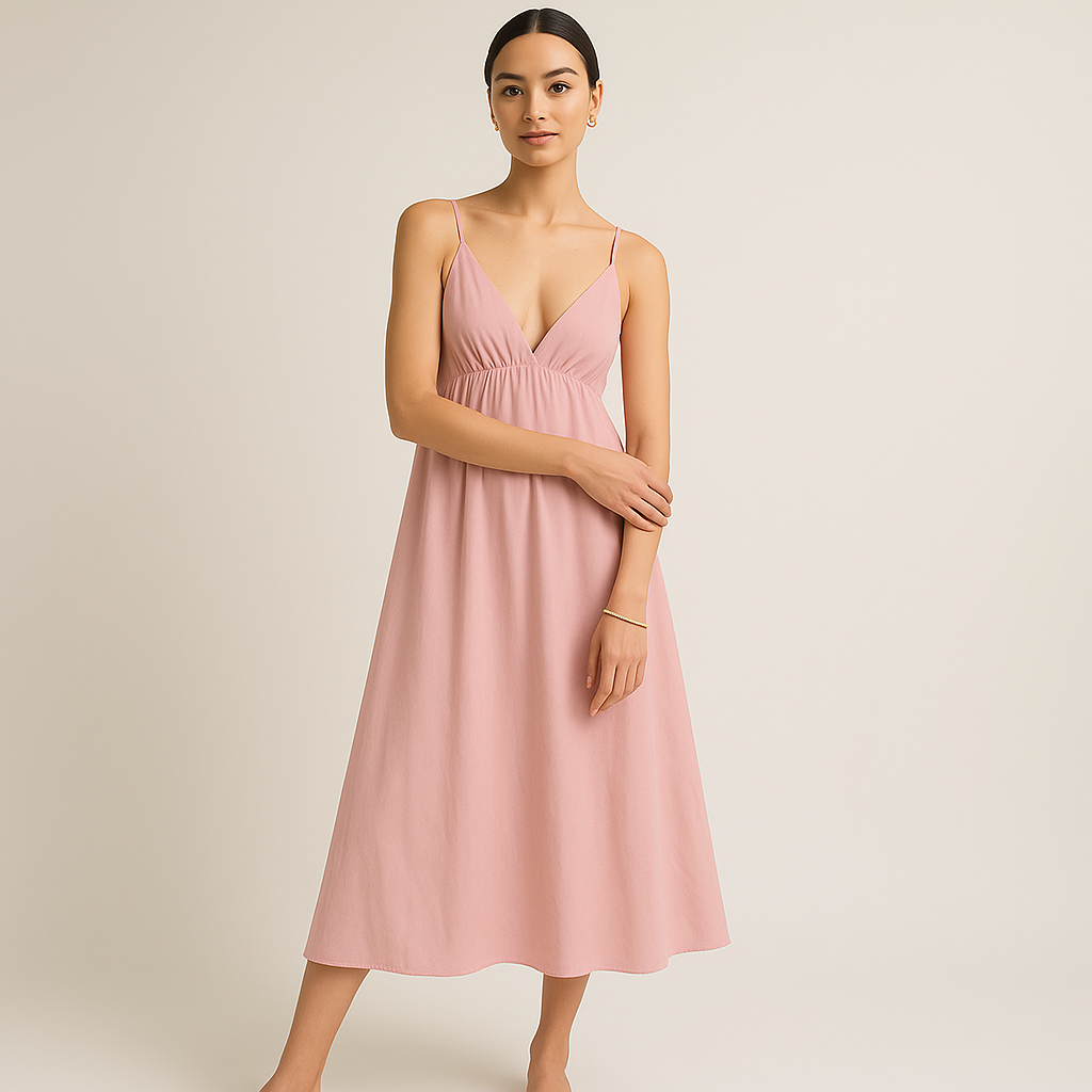 Abito Midi in Cotone | Scollo a V | Spalline Regolabili