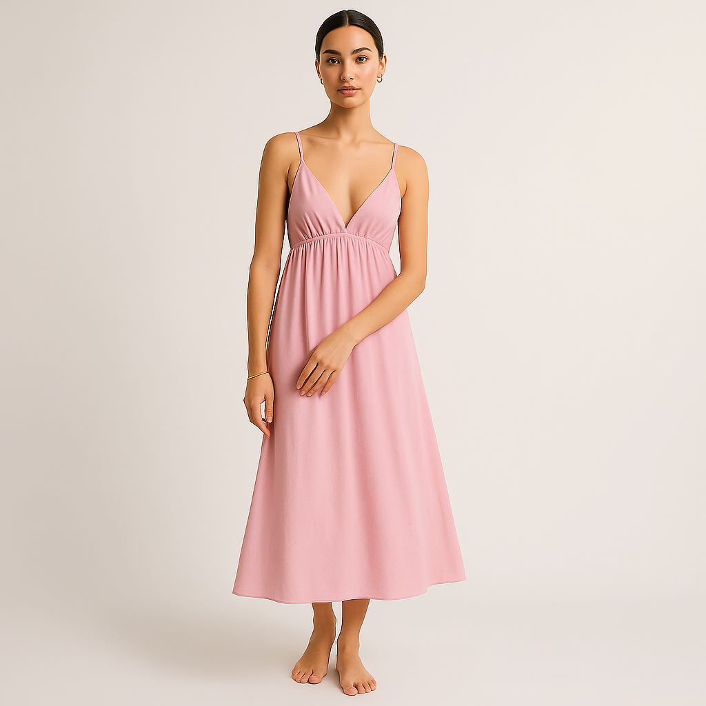 Abito Midi in Cotone | Scollo a V | Spalline Regolabili