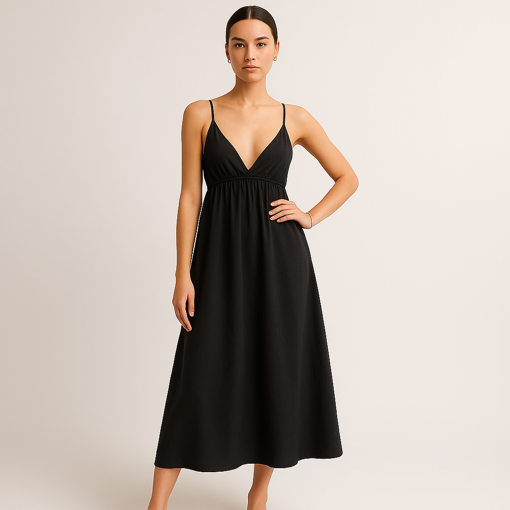 Abito Midi in Cotone | Scollo a V | Spalline Regolabili